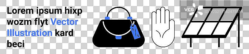 带标签的手提包、举手手势和太阳图片素材