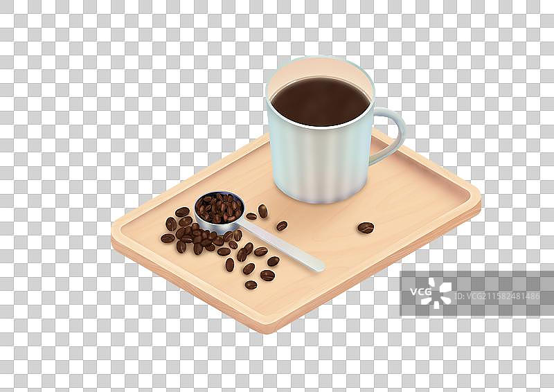 木托盘上的咖啡和咖啡豆图片素材