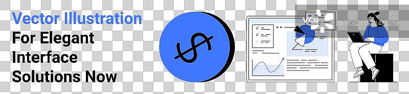 财务分析仪表盘图标与女性图片素材