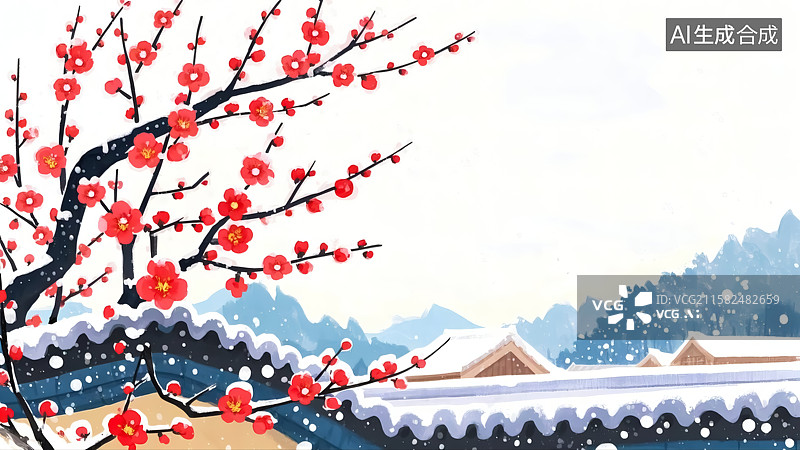 【AI数字艺术】冬天梅花插画图片素材
