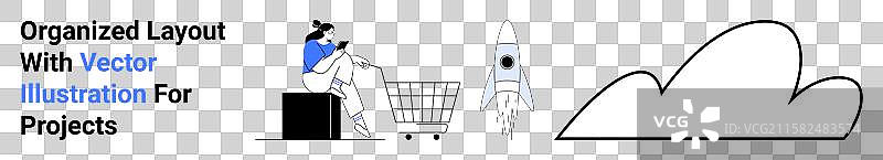 女性在线购物，火箭发射与云彩图片素材