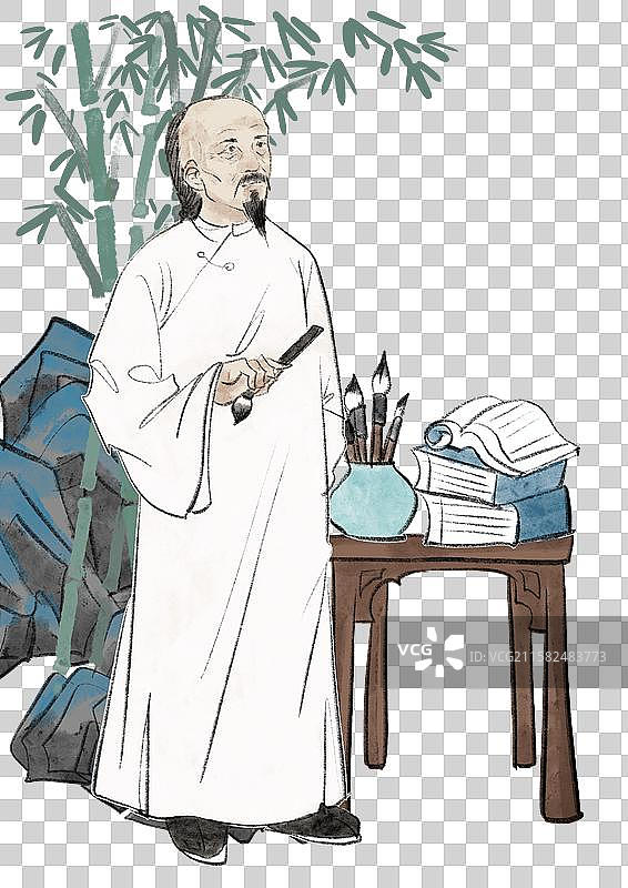 手绘风诗古代人插画元素-蒲松龄图片素材
