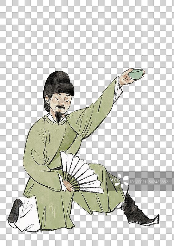 手绘风诗古代人插画元素-李白图片素材