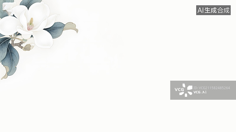 【AI数字艺术】水墨画白玉兰花左上图片素材