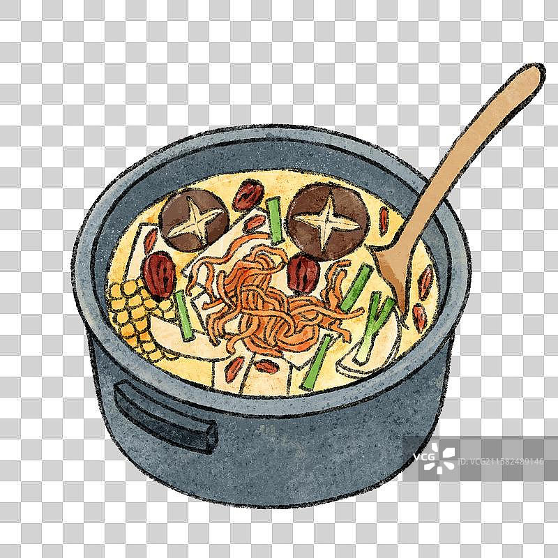 西藏美食国风插画-石锅鸡图片素材