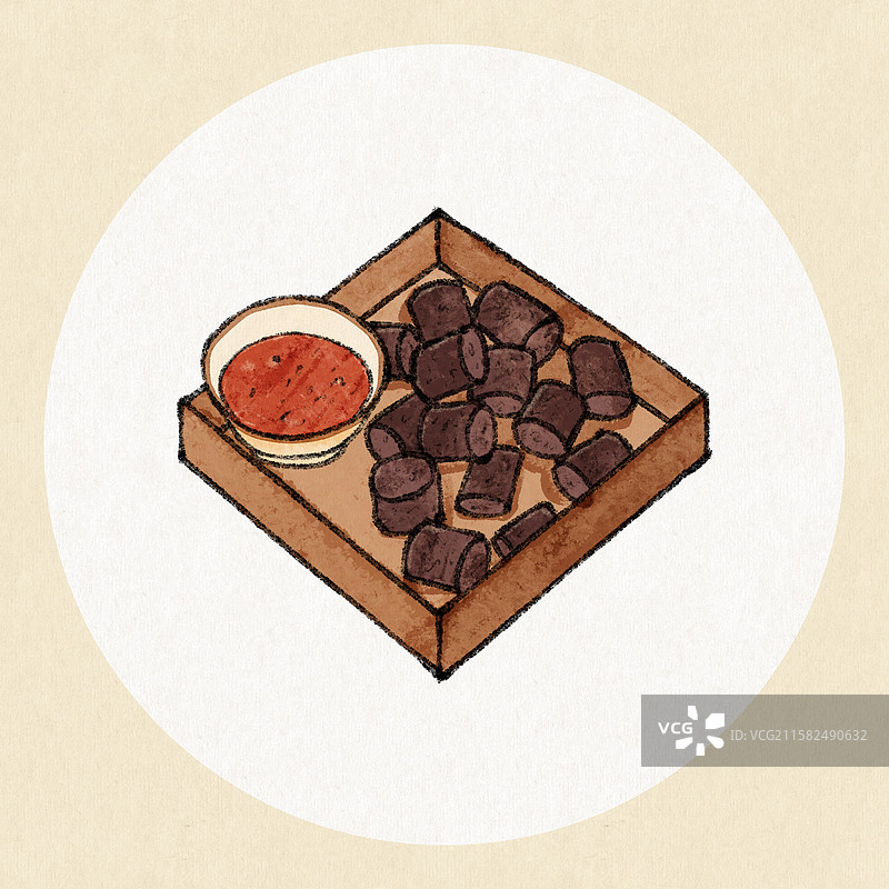 西藏美食国风插画-血肠图片素材