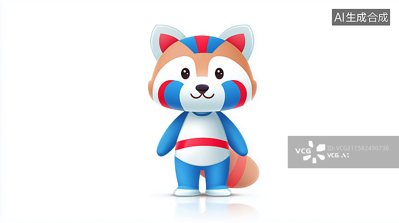 【AI数字艺术】红蓝条纹小浣熊卡通吉祥物图片素材