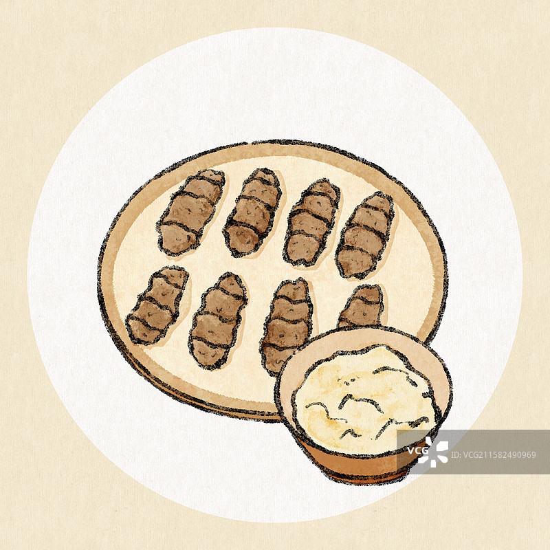 西藏美食国风插画-糌粑图片素材