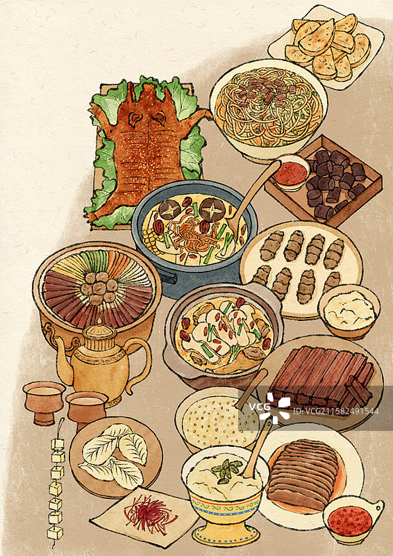 西藏美食插画图片素材