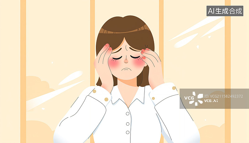 【AI数字艺术】头痛头疼手扶头简约插画图片素材