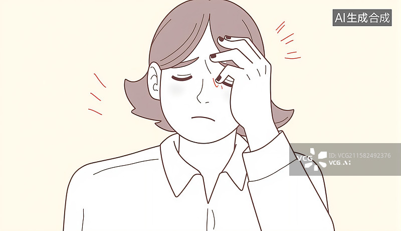 【AI数字艺术】头痛头疼手扶头简约插画图片素材