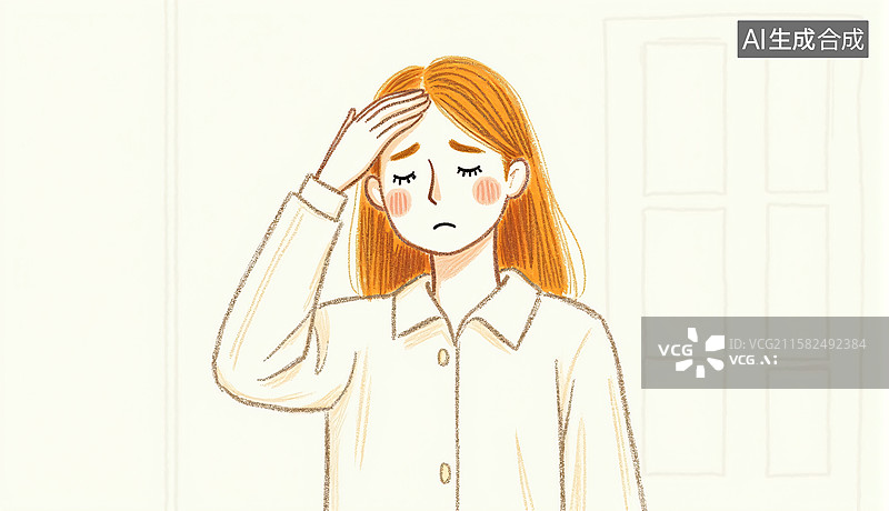 【AI数字艺术】头痛头疼手扶头简约插画图片素材