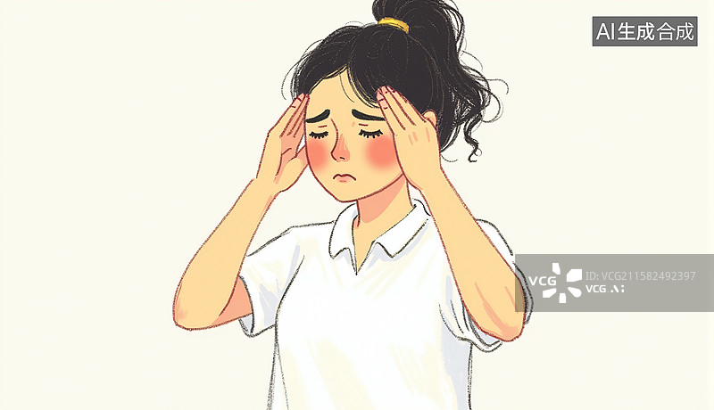 【AI数字艺术】头痛头疼手扶头简约插画图片素材