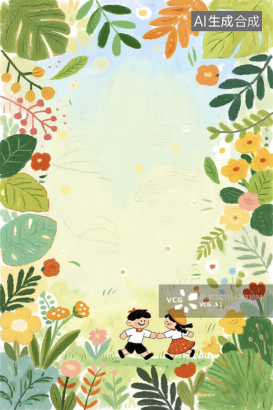 【AI数字艺术】清新绿色自然花草插画图片素材