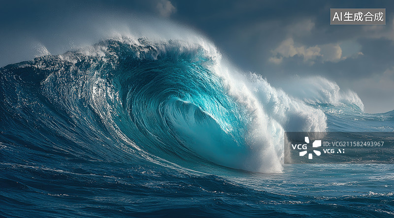 【AI数字艺术】蔚蓝巨浪图片素材
