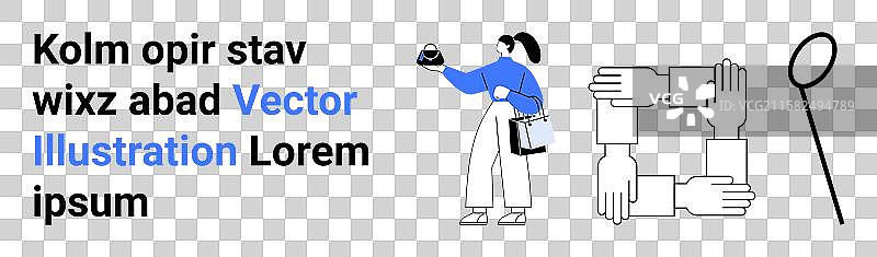 女商人手持一个小物件四个图片素材