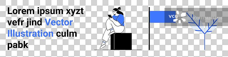 年轻女性在阅读，旁边有文本标志图片素材