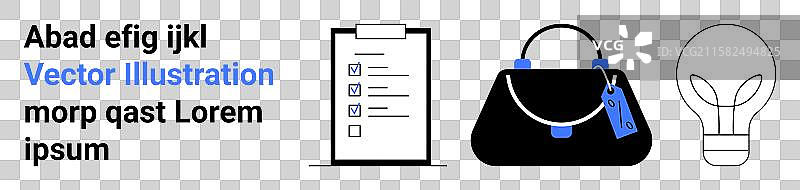 购物清单与手提包和创意灯光图片素材