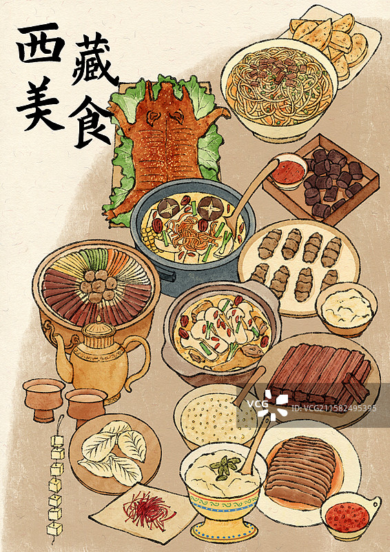 西藏美食插画图片素材