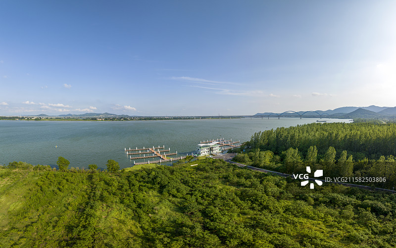 航拍襄阳汉江唐城码头全景城市风光自然风景图片素材