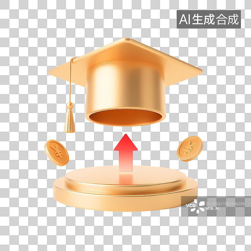 【AI数字艺术】金色学士帽与硬币，象征教育投资图片素材