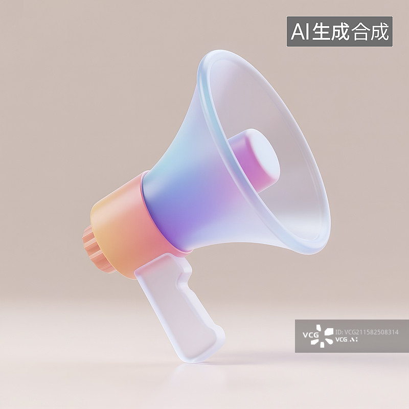 【AI数字艺术】彩色渐变透明质感的扩音喇叭图片素材