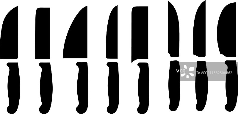 全面的厨房刀具轮廓集合图片素材