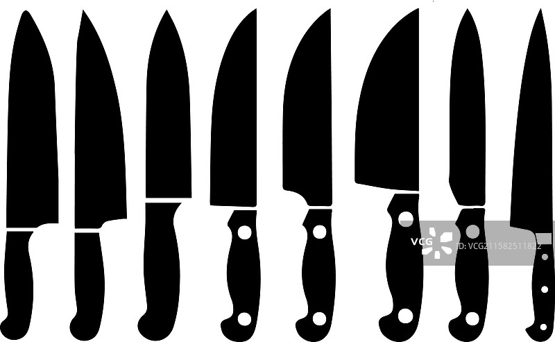五种不同类型的厨房刀具轮廓图片素材