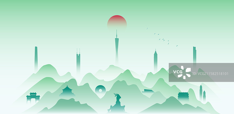 广州文明环保绿色城市建筑插画图片素材