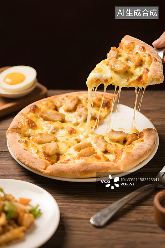 【AI数字艺术】芝士咸蛋黄鸡肉披萨图片素材
