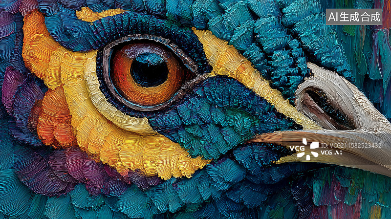 【AI数字艺术】色彩斑斓的鸟眼特写图片素材