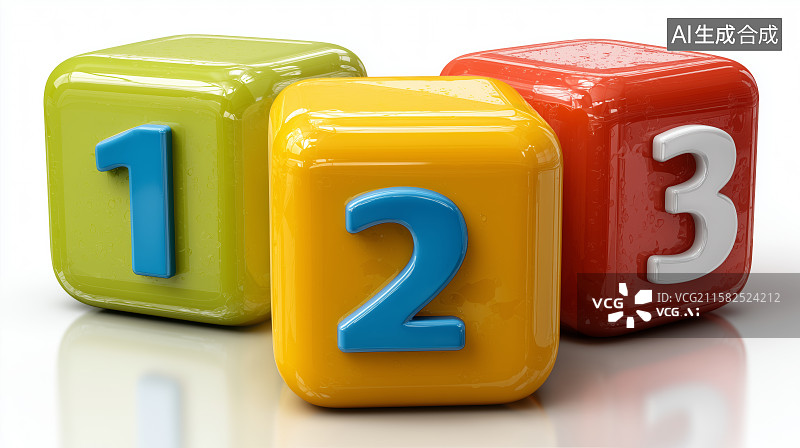 【AI数字艺术】彩色立方体上的数字1、2、3图片素材