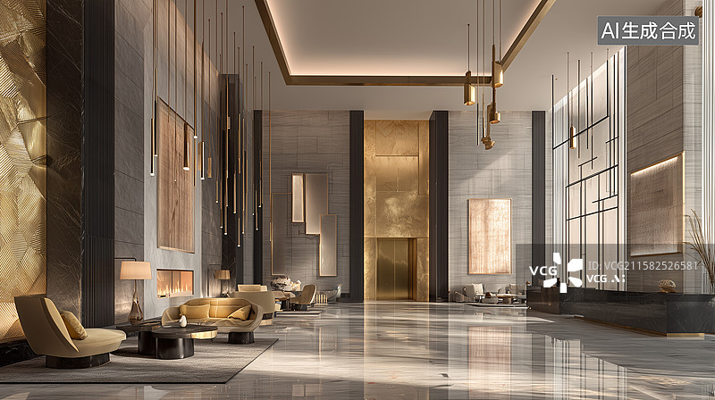【AI数字艺术】奢华酒店大堂空间图片素材