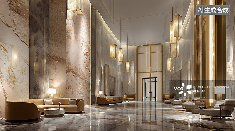 【AI数字艺术】奢华酒店大堂空间图片素材