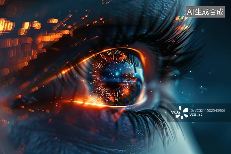 【AI数字艺术】人眼瞳孔特写——未来生物识别概念图片素材