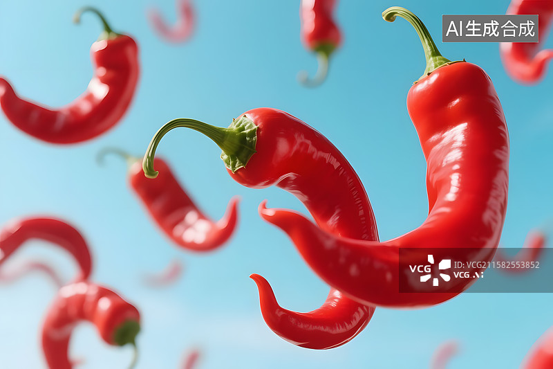 【AI数字艺术】红辣椒在空中的特写镜头图片素材