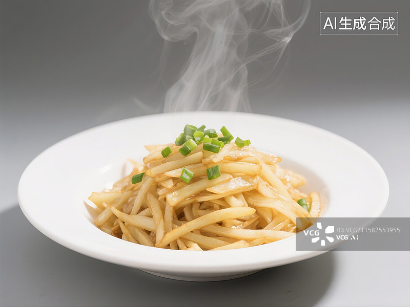 【AI数字艺术】热气腾腾的碟装土豆丝图片素材