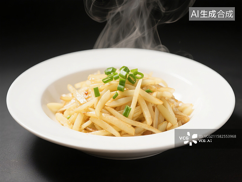 【AI数字艺术】热气腾腾的碟装土豆丝图片素材