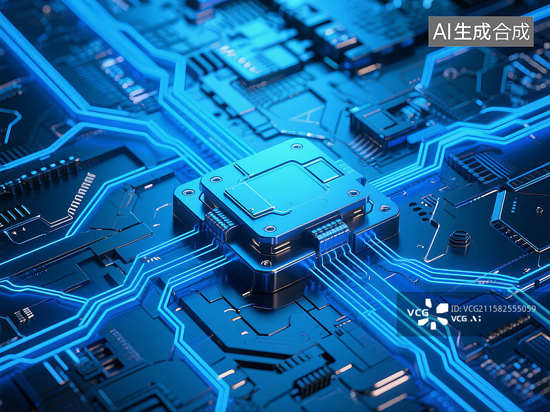 【AI数字艺术】3D渲染的科技感机械装置和线路板图片素材