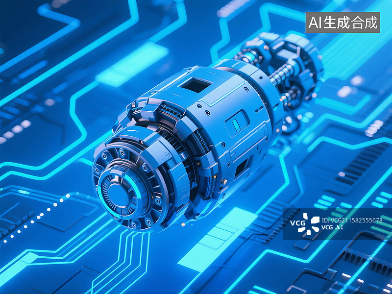 【AI数字艺术】3D渲染的科技感机械装置和线路板图片素材