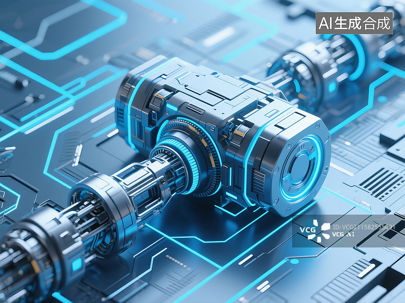 【AI数字艺术】3D渲染的科技感机械装置和线路板图片素材