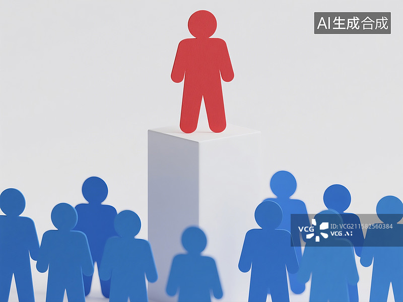 【AI数字艺术】三维空间中红色纸片人立于高台的画面图片素材
