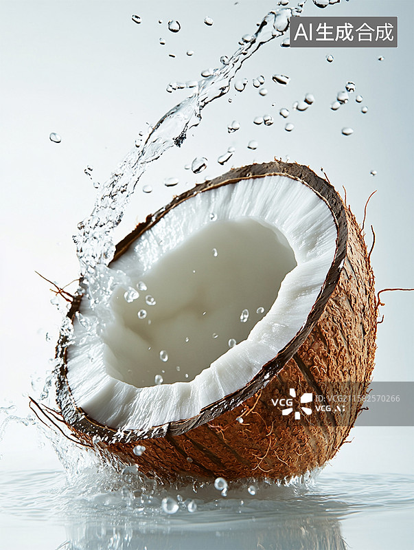 【AI数字艺术】白色背景下椰子的特写镜头图片素材