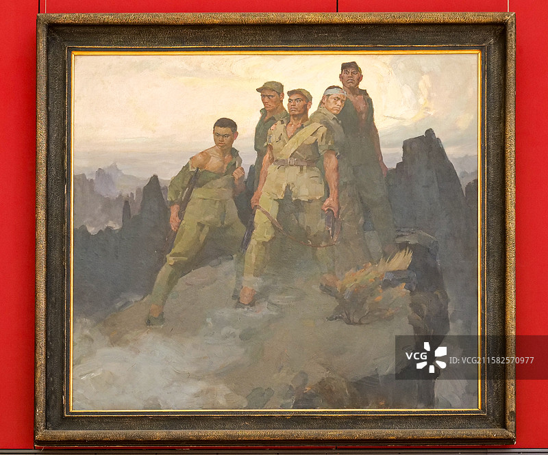 油画《狼牙山五壮士》 1959年詹建俊创作 中国国家博物馆“风展红旗如画-馆藏红色经典文物展”图片素材