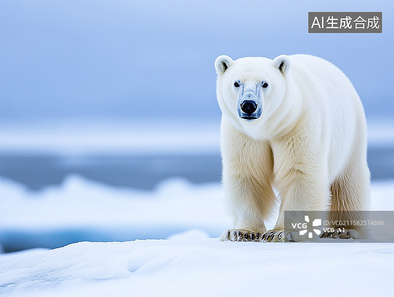 【AI数字艺术】北极熊站在冰面上图片素材