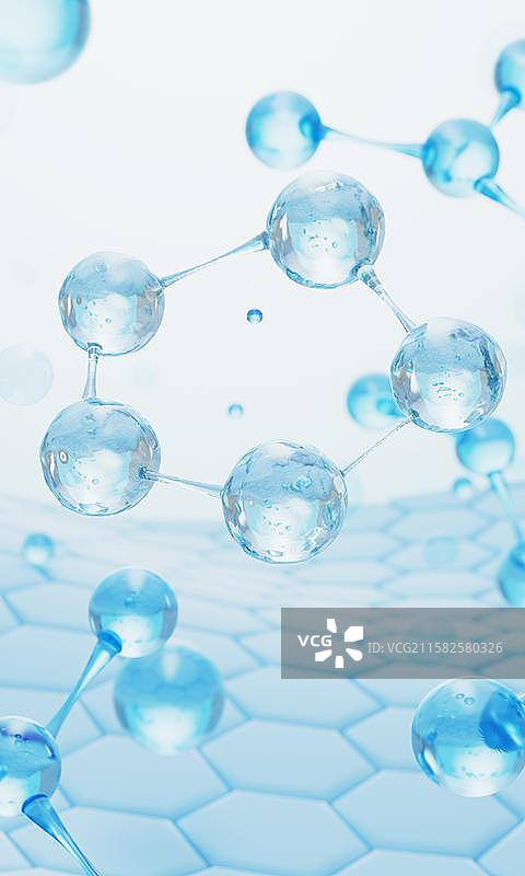 蓝色的微观分子结构3D渲染图片素材