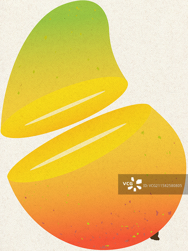 艺术感清新简约切开的芒果切水果浅黄色背景系列矢量插画图片素材