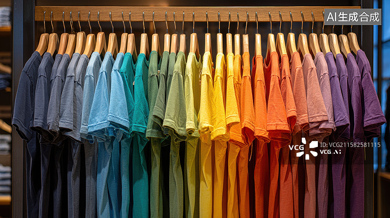 【AI数字艺术】色彩缤纷的T恤整齐排列图片素材