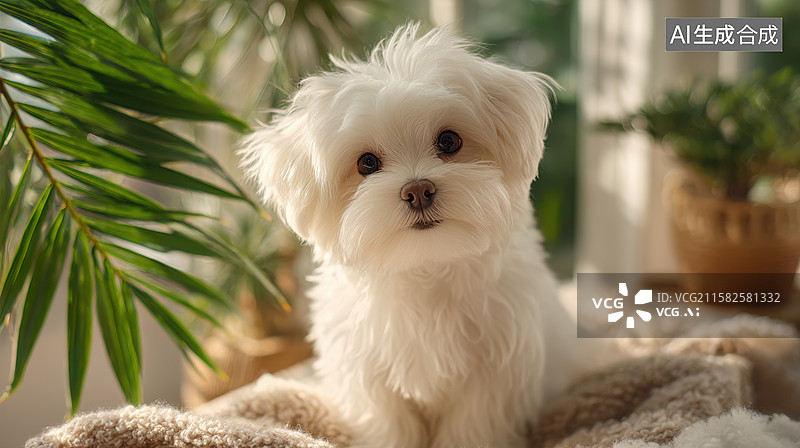 【AI数字艺术】窗边的白色小狗图片素材