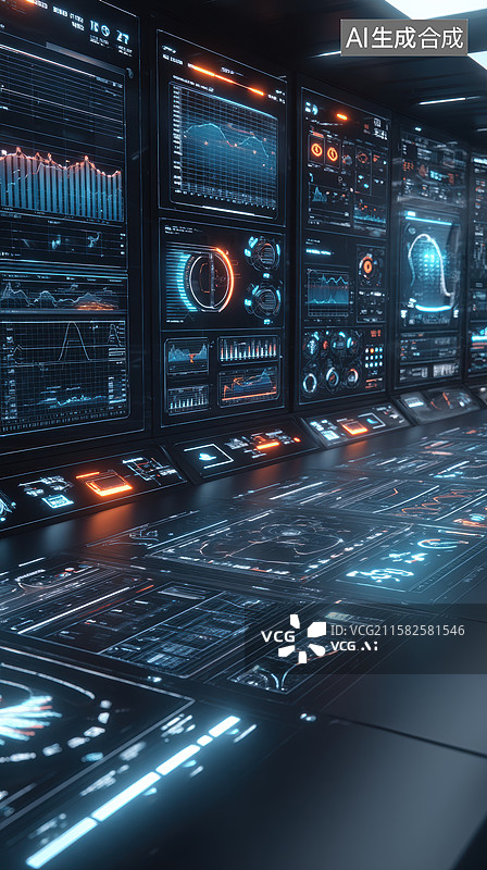 【AI数字艺术】未来科技控制室图片素材